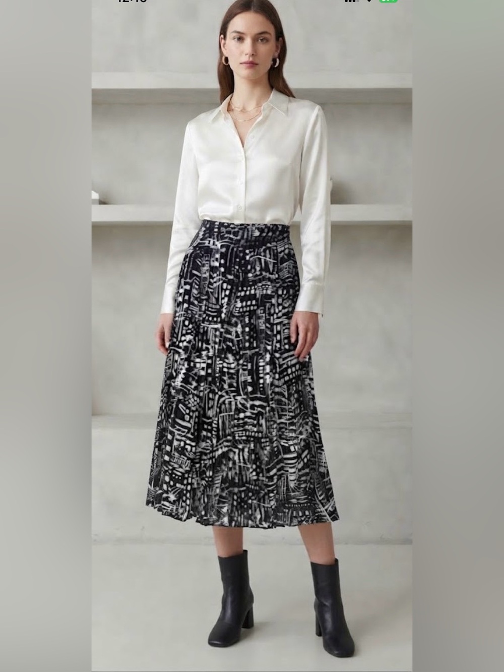Vintage 90s Chico's midi a line black-and-white abstract geometric print 10